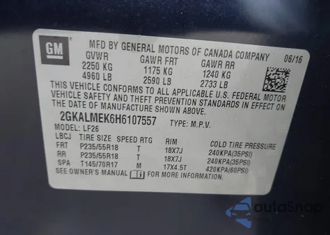 2017 GMC Terrain Sle-1 z USA, uszkodzony, nr VIN 2GKALMEK6H6107557